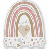 Moderne Gedempte Roze Regenboog Blush Gouden Glitt Sticker (Voorkant)