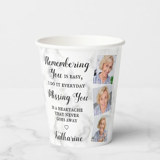 Moderne gedenktijd Aangepaste foto begrafenis P Papieren Bekers (Achterkant)
