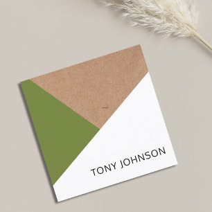 Moderne gedrukte Kraft Olive Green White Geometric Vierkante Visitekaartje