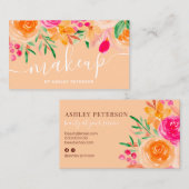 Moderne gedurfde bloemige waterverf scriptmake-up visitekaartje (Voorkant / Achterkant)