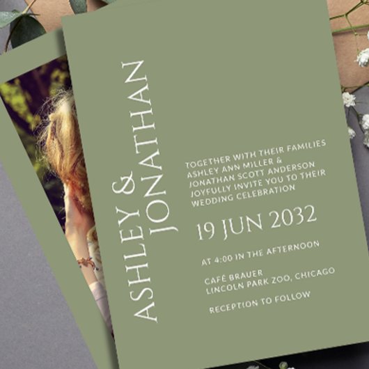 Moderne gedurfde en minimalistische foto bruiloft kaart