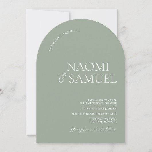 Moderne gedurfde namen Arch Sage Wedding Kaart (Voorkant)