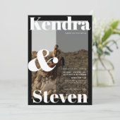 Moderne gedurfde namen zwarte witte foto bruiloft kaart (Staand voorkant)