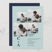 Moderne, gedurfde zee blauw 4 foto's grid bruiloft kaart (Voorkant / Achterkant)