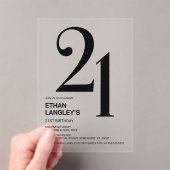 Moderne gedurfde zwarte tekst 21ste verjaardagsfee acryl uitnodigingen (Insitu (Draagbaar))