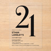 Moderne gedurfde zwarte tekst 21ste verjaardagsfee acryl uitnodigingen (Voorkant)