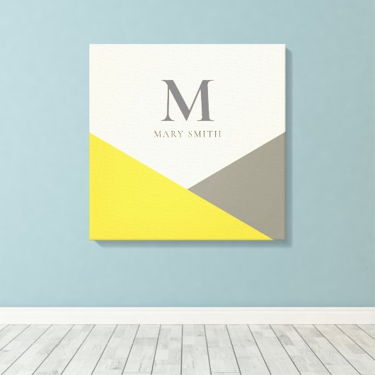 Moderne geel en grijze geometrische monogram canvas afdruk (Insitu (Houten vloer))