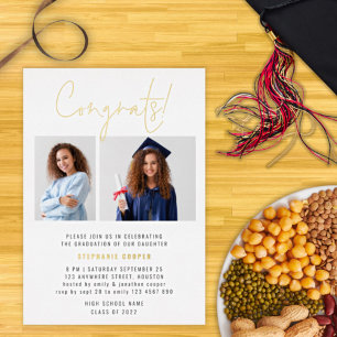 Moderne Gefeliciteerd Afstuderen 2 Foto's Goud Ech Folie Uitnodiging
