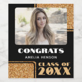 Moderne Gefeliciteerd Afstuderen Glitter Foto Wijn Etiket (Enkel label)