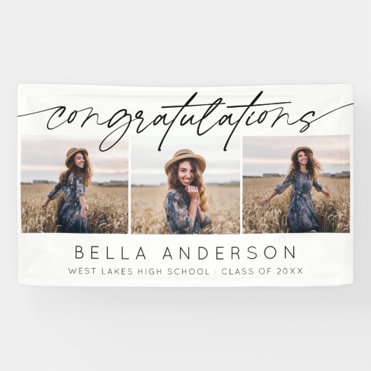 Moderne Gefeliciteerd Afstuderen Script 3 Foto Spandoek (Horizontaal)