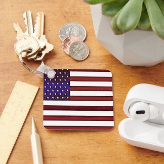 Moderne gegraveerde Amerikaanse vlag Sleutelhanger