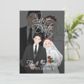 Moderne geïllustreerde huwelijksuitnodiging voor e save the date (Staand voorkant)