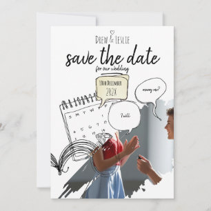 Moderne Geïllustreerde Liefdesverhaal Minimaal Ger Save The Date