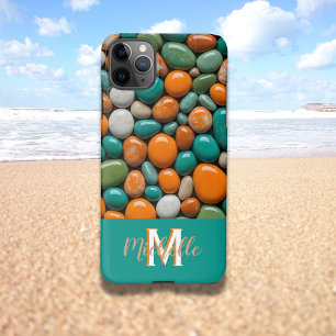 Moderne gekleurde stenen kiezelstenen Monogram M B iPhone 11Pro Max Hoesje