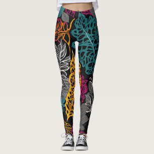 Moderne gele, blauwe en zwarte kanten bladeren bro leggings