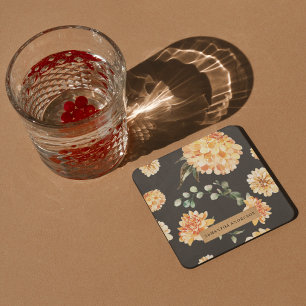 Moderne gele bloemen en speciale Kraft-cadeautjes Vierkante Kartonnen Onderzetter