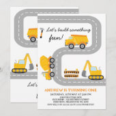 Moderne Gele Bouw Fun 1e Verjaardag Kaart (Voorkant / Achterkant)