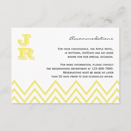 Moderne gele Chevron Accommodatie invoegen Informatiekaartje (Voorkant)