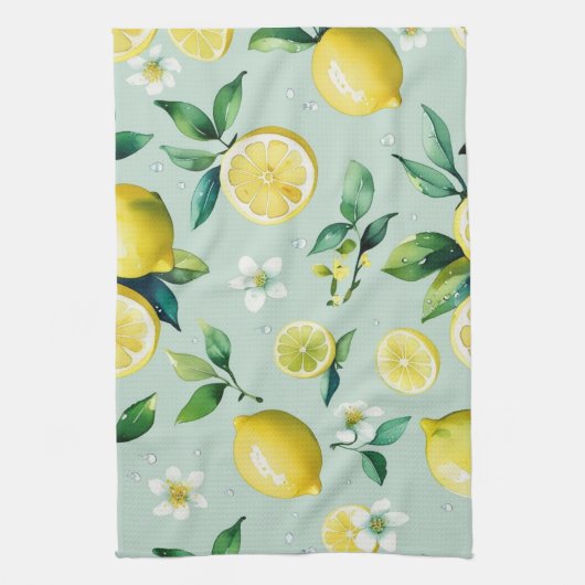 Moderne gele citroen bloemige script bruidsdouche theedoek (Verticaal)