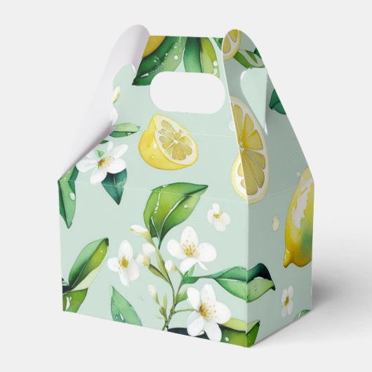 Moderne gele citroenvorm bloemenscript bruidsshowe bedankdoosjes (Achterkant)