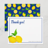 Moderne gele citruslemons op blauw bedankkaart (Voorkant / Achterkant)