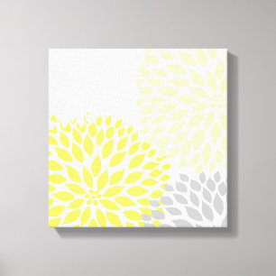 Moderne Gele en Grijze Dahlia Vierkante Muur Kunst Canvas Afdruk
