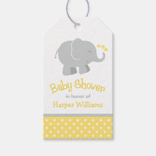 Moderne gele en grijze olifant Baby shower Cadeaulabel