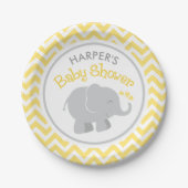 Moderne gele en grijze olifant Baby shower Papieren Bordje (Voorkant)
