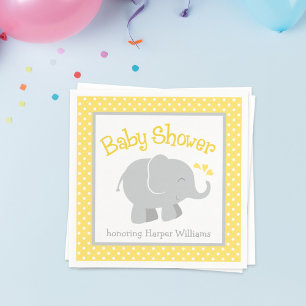 Moderne gele en grijze olifant Baby shower Servetten