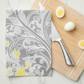 Moderne, gele en grijze Zuurbloemen Theedoek (Quarter Fold)