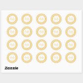 Moderne Gele en Witte Scallops Monogram en Naam Ronde Sticker (Vel)