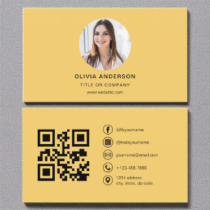 Moderne gele foto met QR-code sociale media Visitekaartje