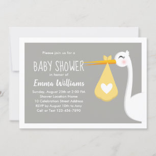 Moderne gele grijze ooievaar vogel Cute babyshow Kaart