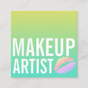 Moderne gele groene blauwe gradiënt make-up schoo vierkante visitekaartje