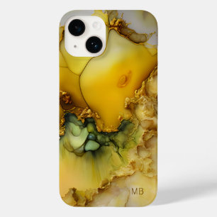 Moderne Gele Groene Marmeren Monogram Gepersonalis Case-Mate iPhone 14 Hoesje