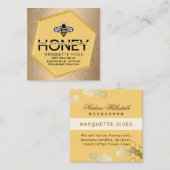 Moderne Gele Hexagon Gouden Grens Bijen Honing App Vierkante Visitekaartje (Voorkant / Achterkant)
