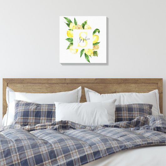 Moderne gele leemons Lijst en bladeren met naam Canvas Afdruk (Insitu (Slaapkamer))