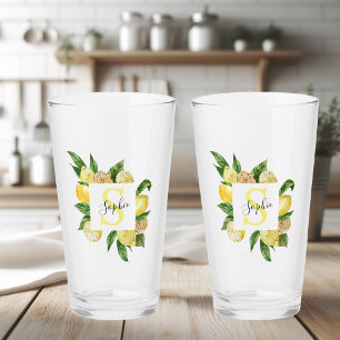 Moderne gele leemons Lijst en bladeren met naam Glas