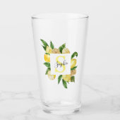 Moderne gele leemons Lijst en bladeren met naam Glas (Voorkant)