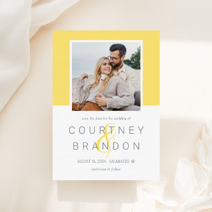 Moderne Gele Leiste Monogram Huwelijksfoto Save The Date
