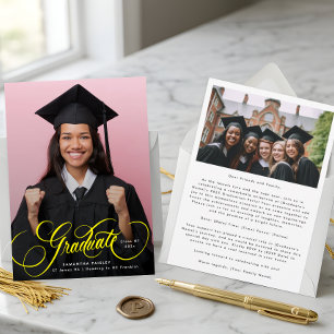 Moderne Gele Lettering Afstudeerfoto Afgestudeerde Aankondiging