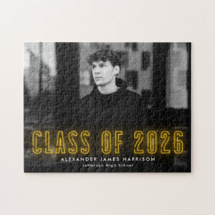 Moderne Gele Neon Klasse van 2025 Afstuderen Foto Legpuzzel