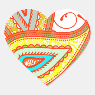 Moderne Gele Oranje Aqua Mint Paisley Cadeaus Hart Sticker