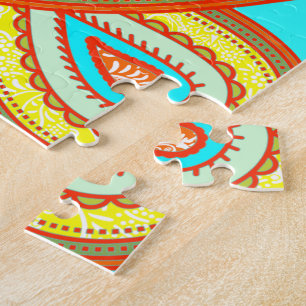 Moderne Gele Oranje Aqua Mint Paisley Cadeaus Legpuzzel