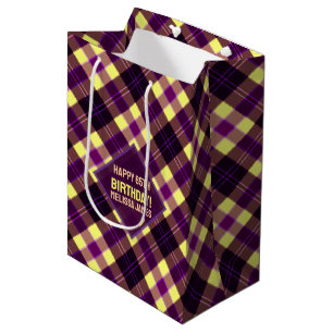 Moderne Gele Paarse Bruine Tartan Schotse Ruit Cus Medium Cadeauzakje