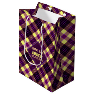 Moderne Gele Paarse Bruine Tartan Schotse Ruit Cus Medium Cadeauzakje