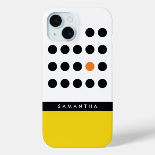 Moderne gele polka dot kleurenblok monogram Case-Mate iPhone case (Achterkant)