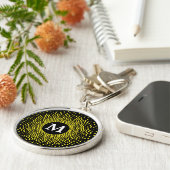 Moderne gele puntpatroon met MONOGRAM-Sleutelhange Sleutelhanger (Zijkant)