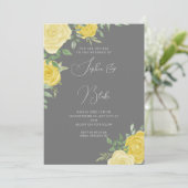 Moderne gele rozen Elegant Grey Wedding Kaart (Staand voorkant)