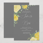 Moderne gele rozen Elegant Grey Wedding Kaart (Voorkant / Achterkant)